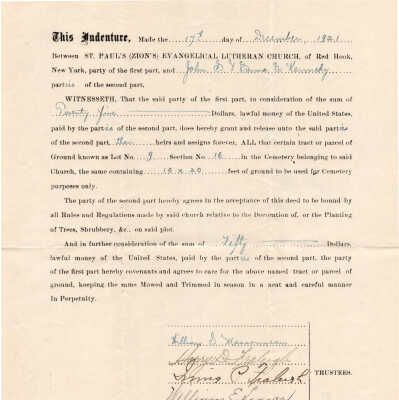 John & Emma Kennedy burial plot purchase, St. Paul's cemetery, 1921
