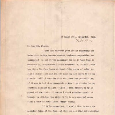 Letter to Charles Platt from Gordon Mead Regarding the Boise Farm, 1916