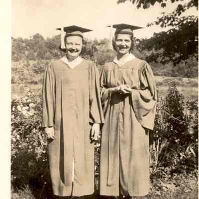 Margaret Riddleburgh Doty in graduation gown with friend