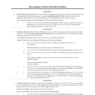 Hans Henrick Froehlich (Fraleigh) descendants