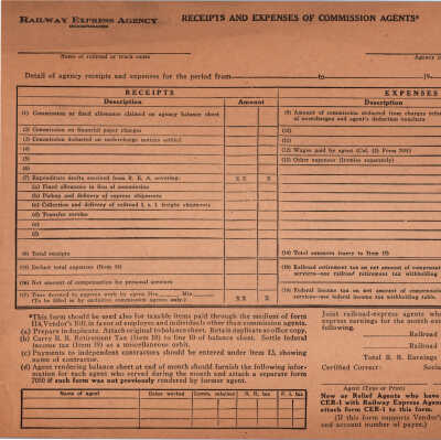 Receipts and Expenses of Commission Agents Form