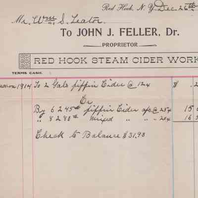 Red Hook Steam Cider Works, Invoice, 1914