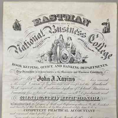 John J. Navins National Business College Diploma, 1911