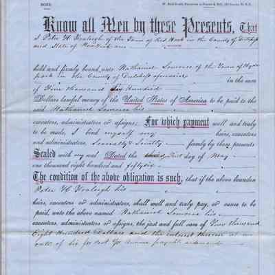1856 Bond for Fraleigh Farm, Peter H. Fraleigh to Nathaniel Lomoree