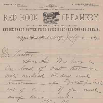 Red Hook Creamery Notice to Mr. Teator 1896