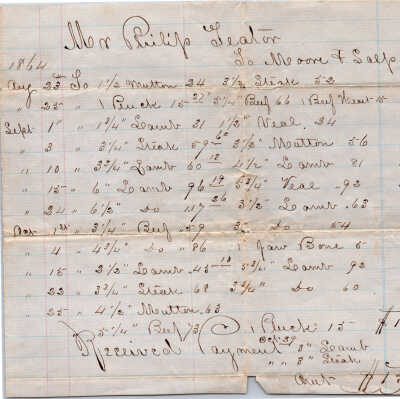 1864 - Teator Meat Purchase Receipt
