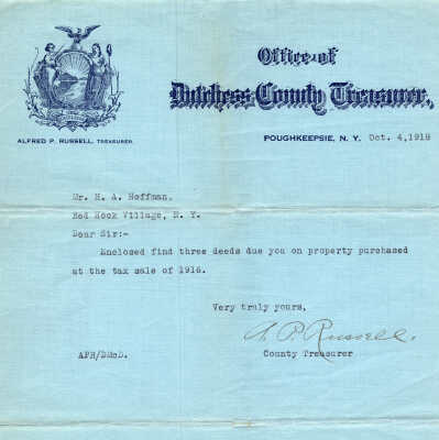 Hoffman Letter that came with Three Deeds 1918