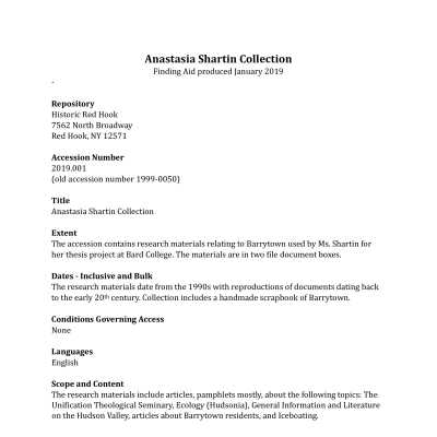 Anastasia Shartin Barrytown Collection - Finding Aid