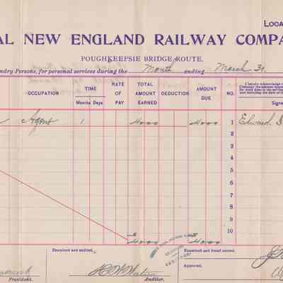 Pay Roll Records for Central New England Railway Company - 1902
