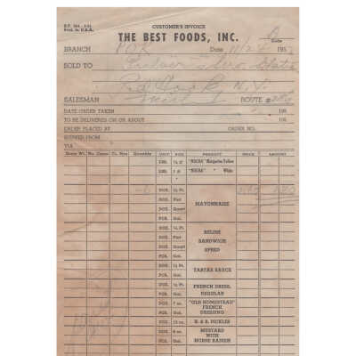 Food Receipts - 1952 Pulver Store