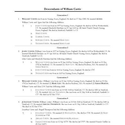 William Curtis descendants genealogy research