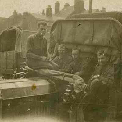 Roland A'Brial and soldiers on truck, WW I