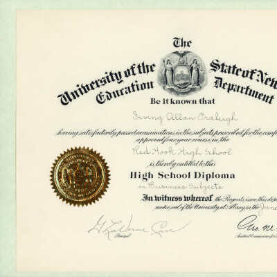 State and RHHS Certificates of High School Graduation, 1938