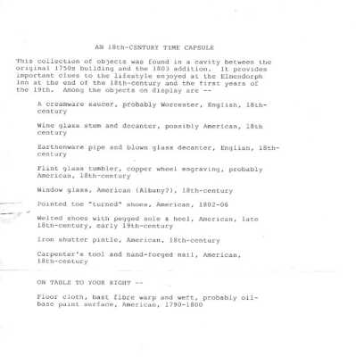 List of objects found in Elmendorph walls.