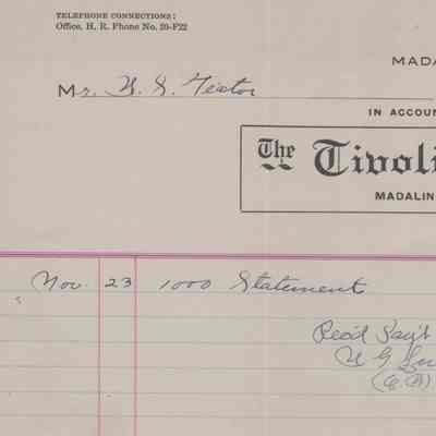 W. S. Teator Receipt from Tivoli Times 1914