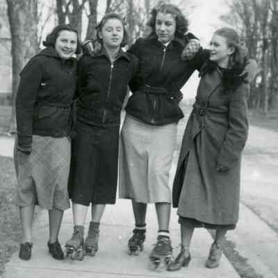 Girls on Roller Skates at Hoffman Inn (temporary school when local school burned down)