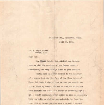 Letter to J. Royce Tilden from Gordon Mead, Regarding Title Search of the Boise Farm, 1916