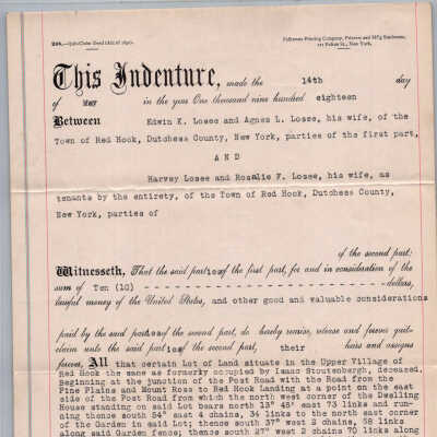 Deed, Edwin K. Losee & Agnes L. Losee to Harvey Losee & Rosalie F. Losee 1918
