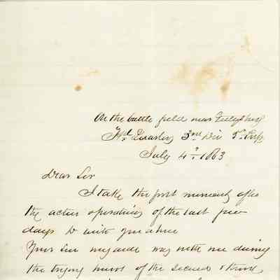 Letter from battlefield near Gettysburg, 1863