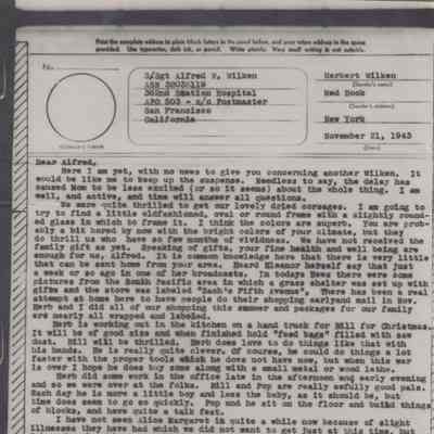 V-Mail Letter from Herbert Wilken, written by Ethel (Zolt) Wilken to Alfred Wilken, 1943