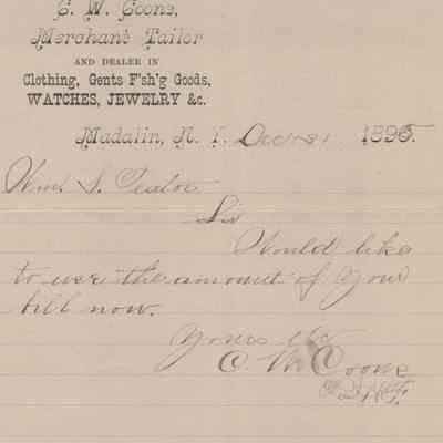C. W. Coons, Merchant Taylor Invoices, 1896 & 1895