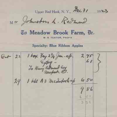 W. S. Teator Meadow Brook Farm Receipt 1923
