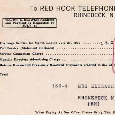 Red Hook Telephone Company Receipt, 1937