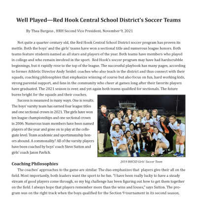 Blog Post: Well Played—Red Hook Central School District’s Soccer Teams