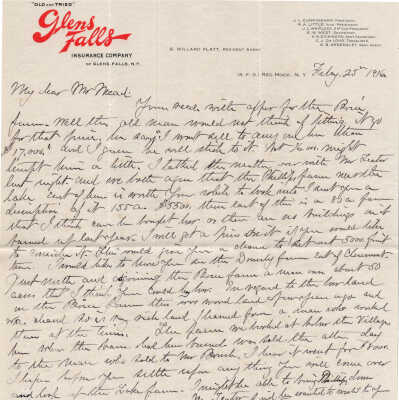 Letter to Gordon Mead from G. Willard Platt of Glen Falls Insurance Co., 1916
