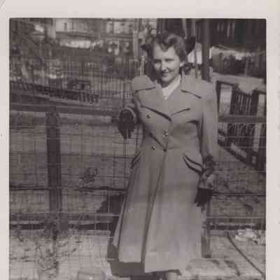 Hulda (?) Ostern in her backyard, 1949