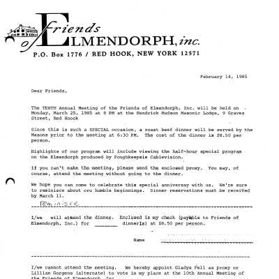FOE Annual Meeting letter, February 1985