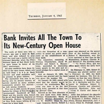 Article on 100th anniversary of First National Bank, 1965