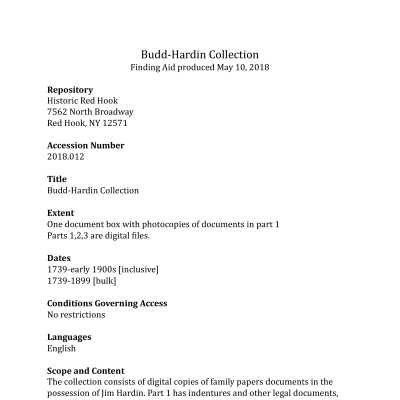 Budd - Hardin Collection - Finding Aid