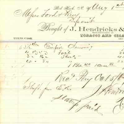 J. Hendricks Tobacco Receipt