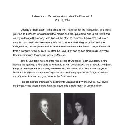 Wint Aldrich Presentation on Lafayette and Massena, Oct 10, 2024