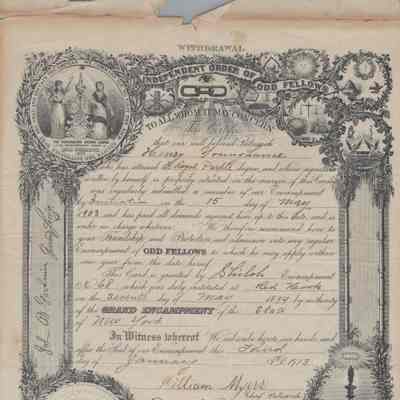 Independent Order of Odd Fellows Certificate