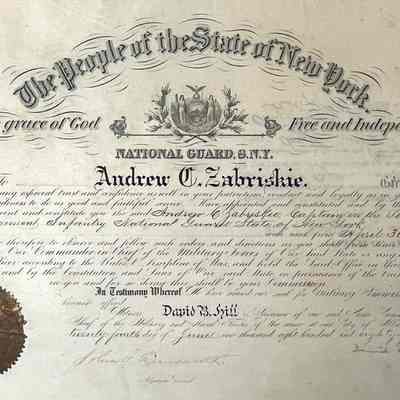 Andrew Zabriskie Appointment Certificate, 1885