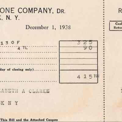 Red Hook Telephone Company Receipt and Envelope, 1938