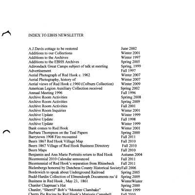 11~Index to EBHS News Letters