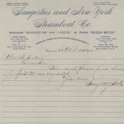 Receipt from Saugerties and New York Steamboat Co., 1902