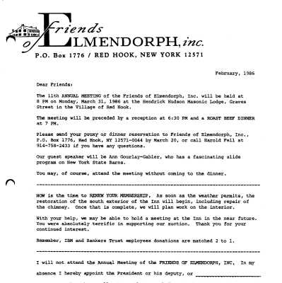 FOE Annual Meeting letter, 1986