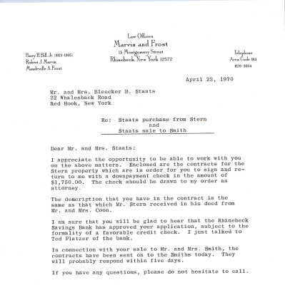 Letters to Bleecker B. Staats, 1970