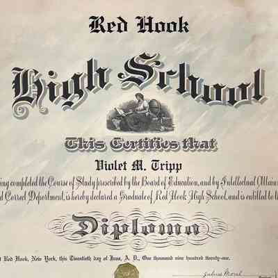 Red Hook High School Diploma, Violet Tripp, 1921