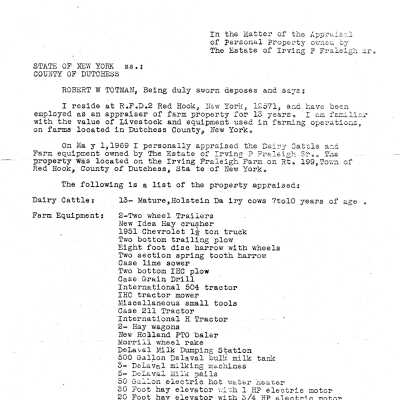1969 Estate Appraisal of farm property on Irving Fraleigh Farm