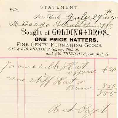 Golding Bros. Receipt, 1885