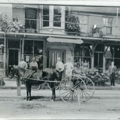 Horse and carriage in front of Hobbs Building