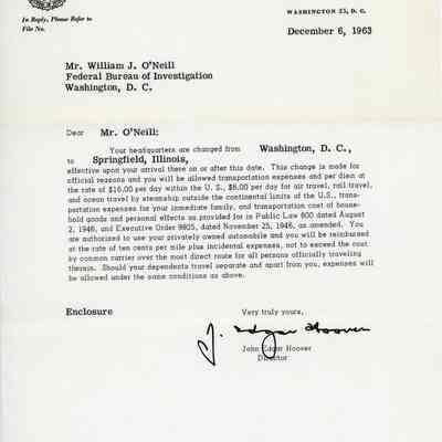 FBI memo from J. Edgar Hoover to Bill O'Neill