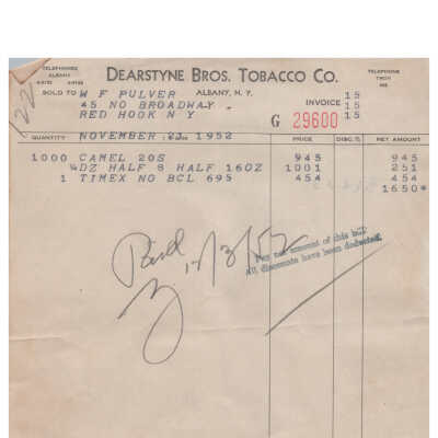 Tobacco Receipts - 1952 Pulver Store