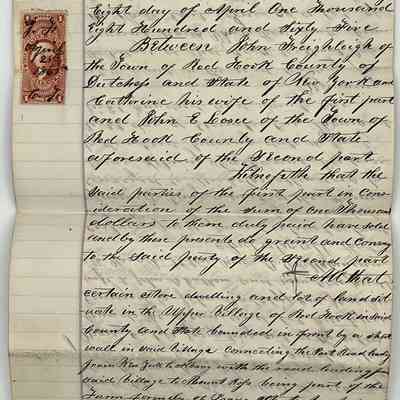 Deed, John Freighleigh (Fraleigh) & Catherine his wife to John E. Losee, 1865