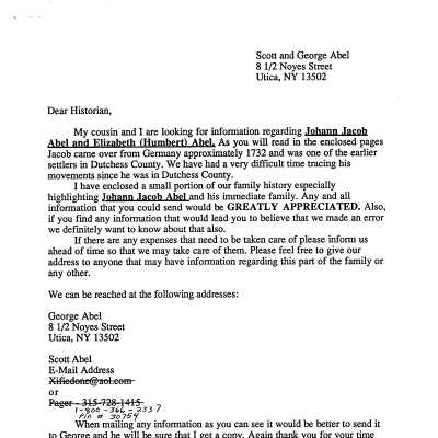 Abel Family request letter